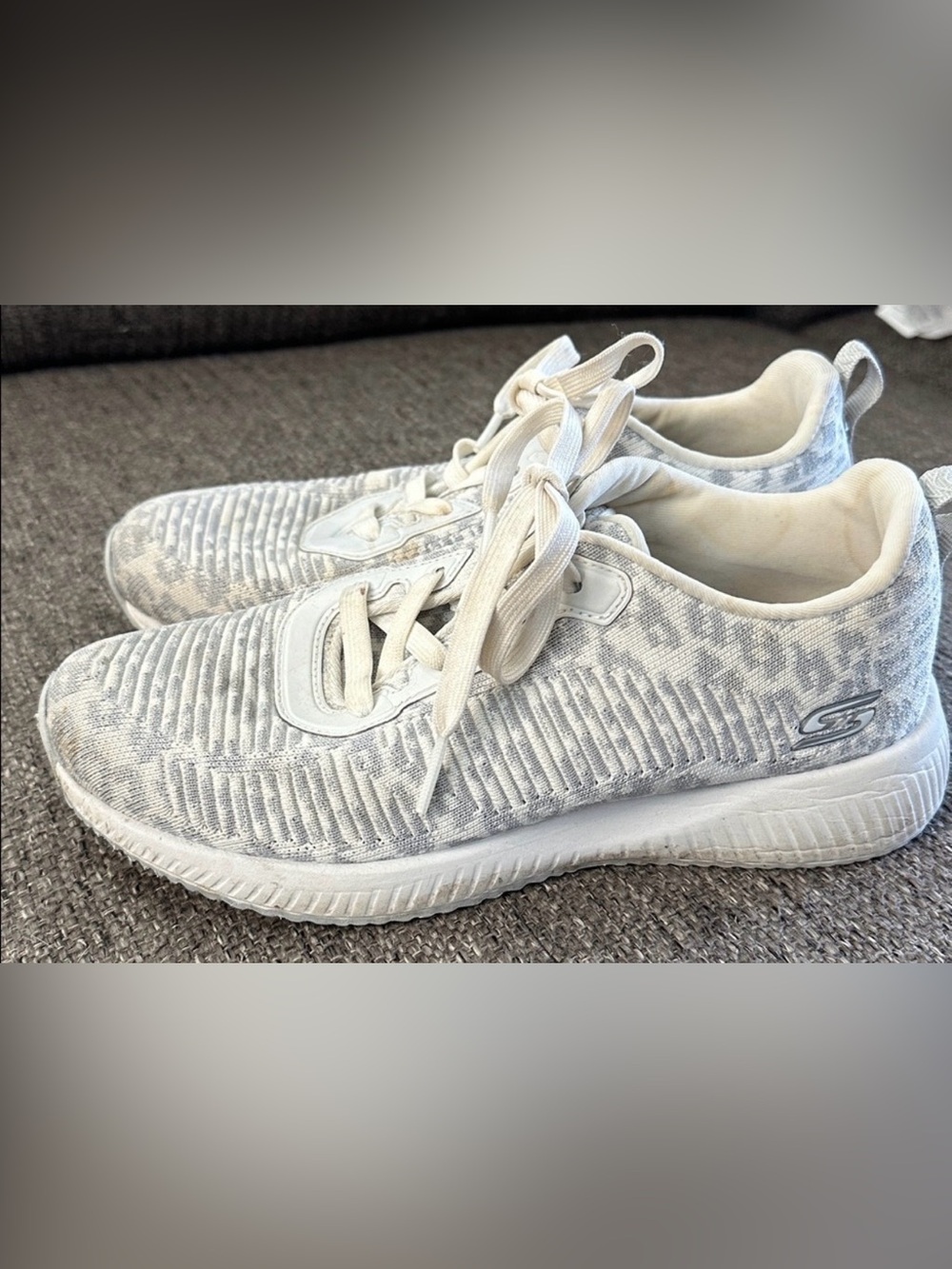 Skechers BOBS Squad Leopard Print Memory Foam Athletic Sneakers Grey White Size